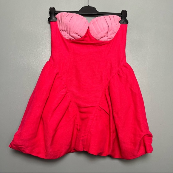 The Wolf Gang Cece Strapless Mini Dress Women’s Size S Pink Linen Mermaid Beachy - Picture 2 of 11